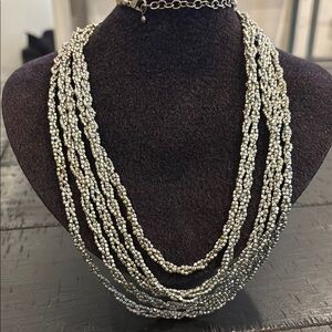 Long Elegant Silver Tone Multichain Necklace Boho Western​